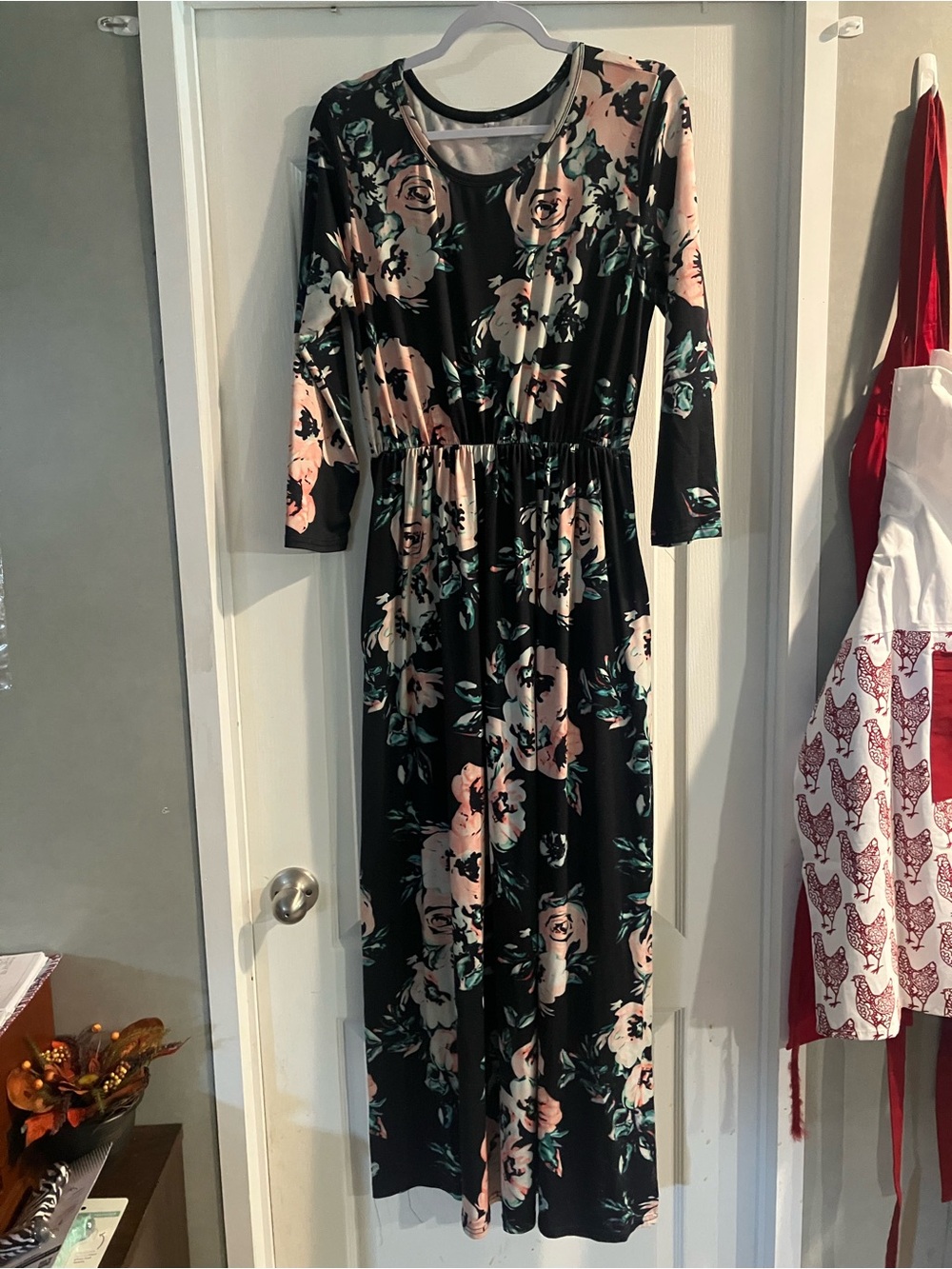 Black Floral Maxi Dress with Blush Pink Accents size Large